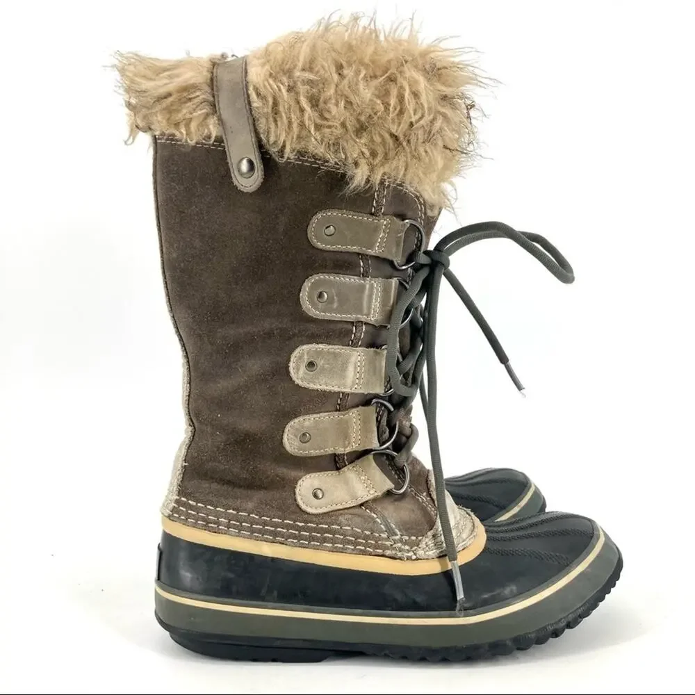 Sorel: Women's tall taupe gray suede Joan of Arctic snow winter boots fur trim 8